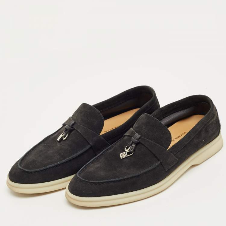 Pre Owned Loro Piana Black Suede Summer Charms Walk Loafers Size 36.5