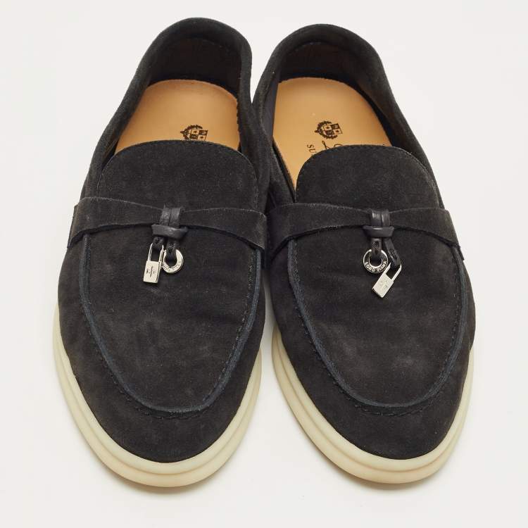 Pre Owned Loro Piana Black Suede Summer Charms Walk Loafers Size 36.5