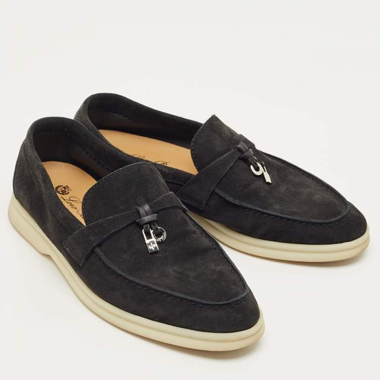 Pre Owned Loro Piana Black Suede Summer Charms Walk Loafers Size 36.5