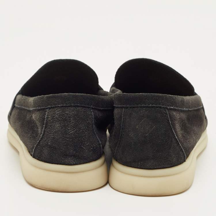 Pre Owned Loro Piana Black Suede Summer Charms Walk Loafers Size 36.5
