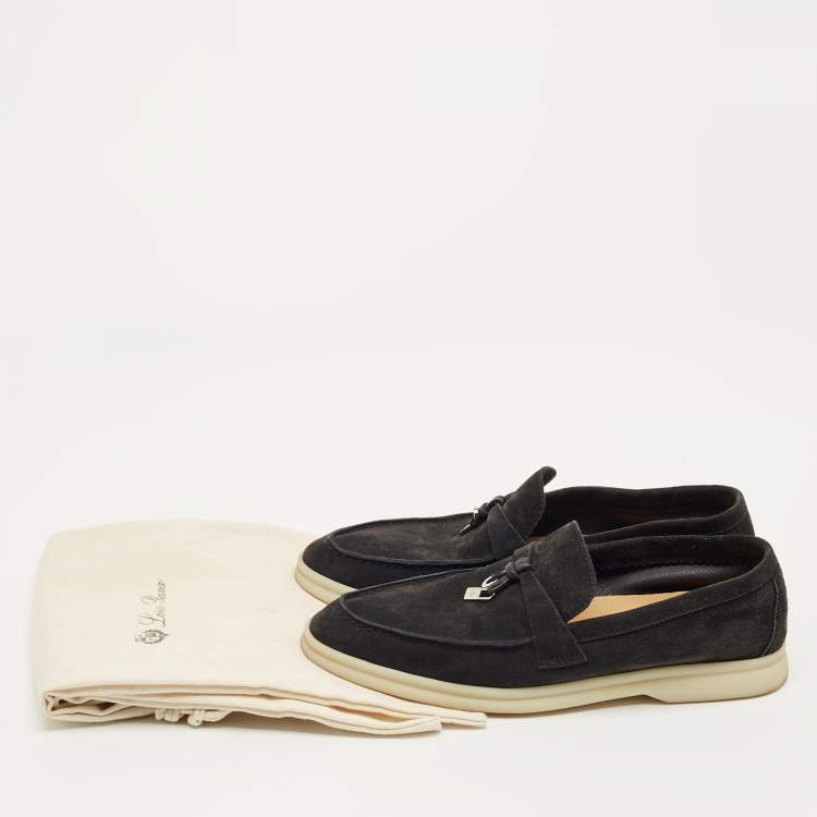 Pre Owned Loro Piana Black Suede Summer Charms Walk Loafers Size 36.5