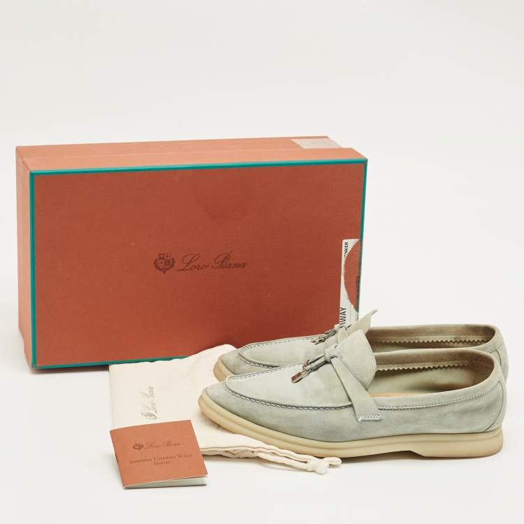 Pre Owned Loro Piana Pale Blue Nubuck Leather Summer Charms Walk Loafers Size 37