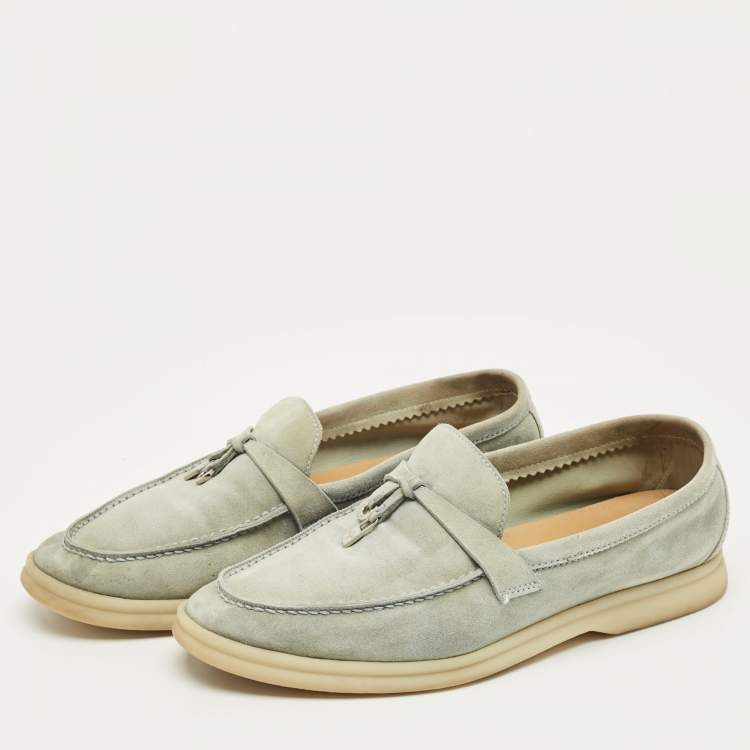 Pre Owned Loro Piana Pale Blue Nubuck Leather Summer Charms Walk Loafers Size 37