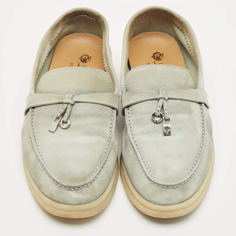 Pre Owned Loro Piana Pale Blue Nubuck Leather Summer Charms Walk Loafers Size 37