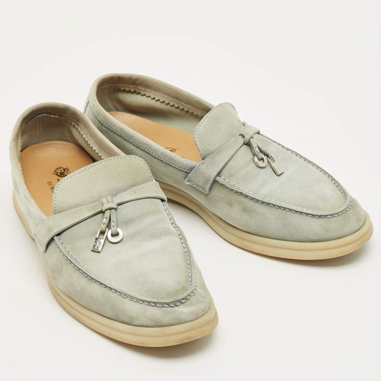 Pre Owned Loro Piana Pale Blue Nubuck Leather Summer Charms Walk Loafers Size 37