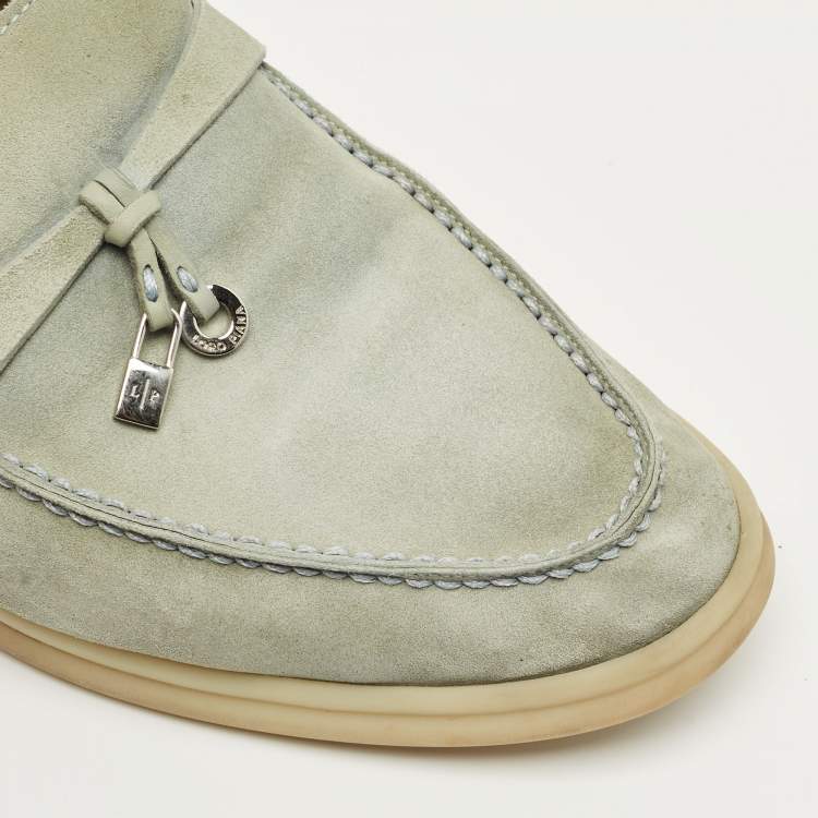 Pre Owned Loro Piana Pale Blue Nubuck Leather Summer Charms Walk Loafers Size 37