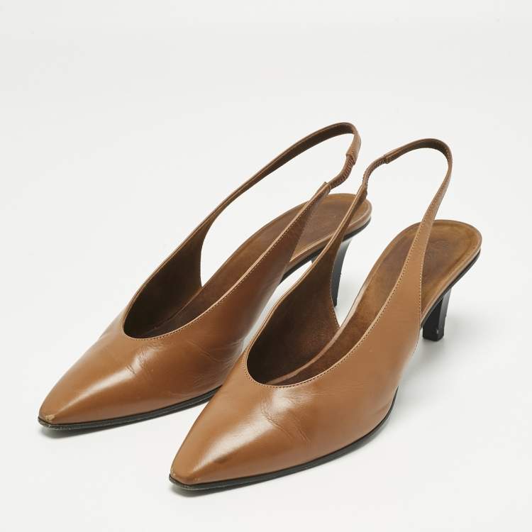 Pre Owned Loro Piana Brown Leather Rebecca Slingback Pumps Size 40