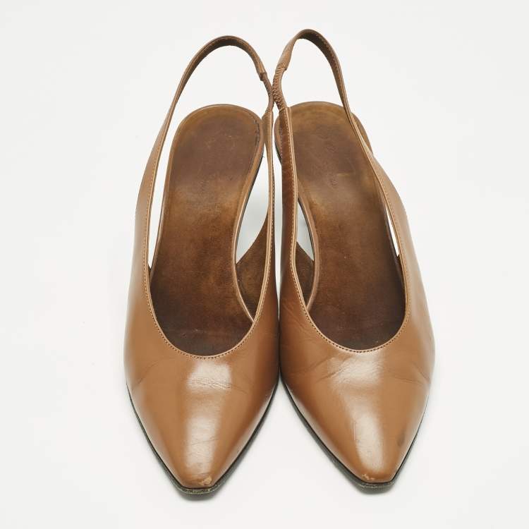 Pre Owned Loro Piana Brown Leather Rebecca Slingback Pumps Size 40