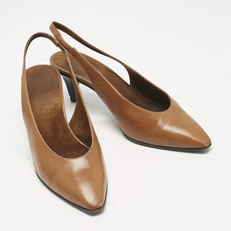 Pre Owned Loro Piana Brown Leather Rebecca Slingback Pumps Size 40