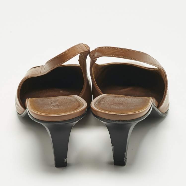 Pre Owned Loro Piana Brown Leather Rebecca Slingback Pumps Size 40