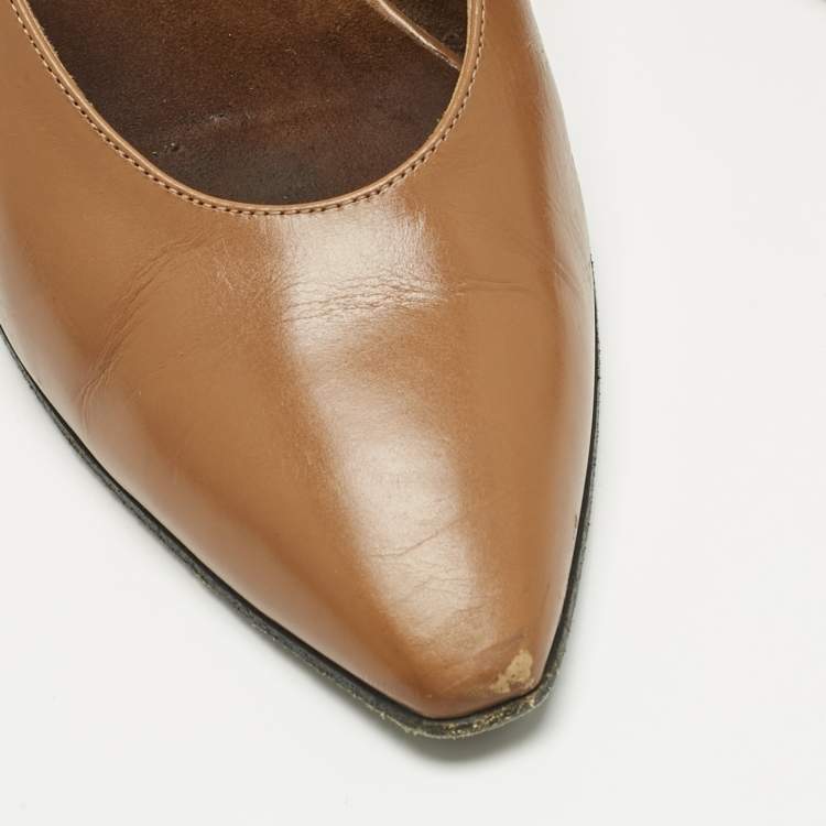 Pre Owned Loro Piana Brown Leather Rebecca Slingback Pumps Size 40