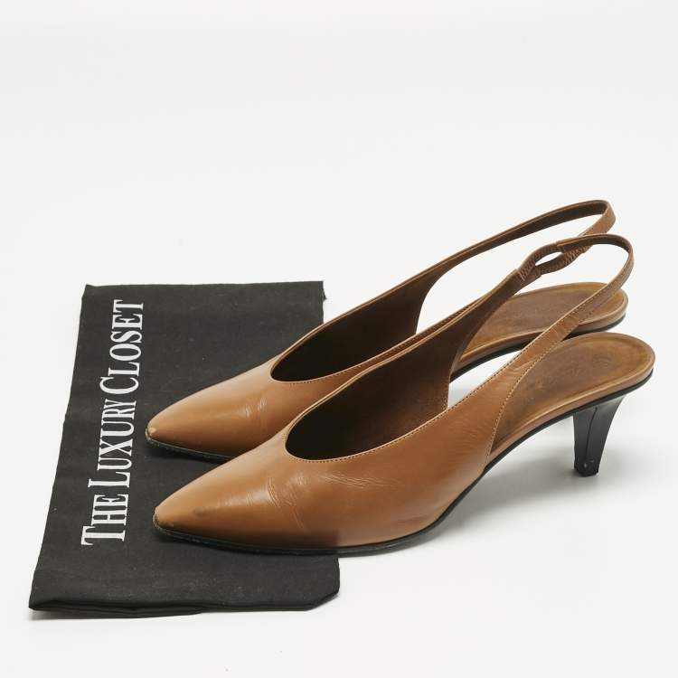 Pre Owned Loro Piana Brown Leather Rebecca Slingback Pumps Size 40