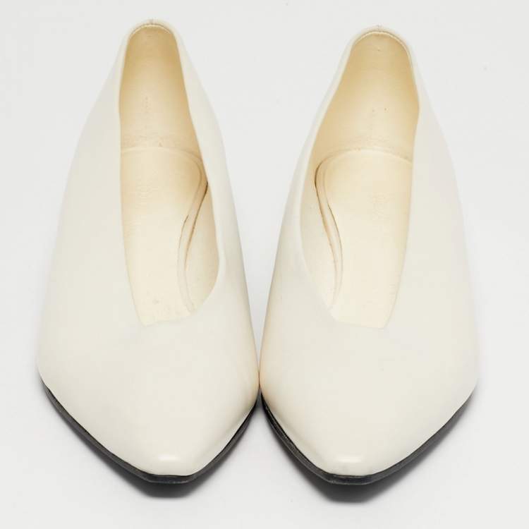 Pre Owned Loro Piana White Leather Rebecca Ballet Flats Size 38
