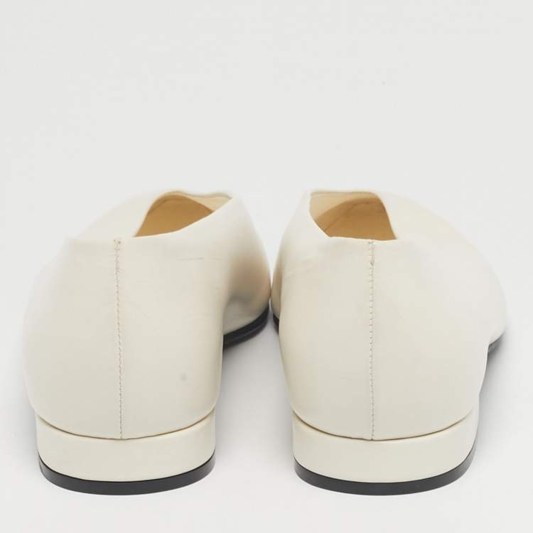 Pre Owned Loro Piana White Leather Rebecca Ballet Flats Size 38