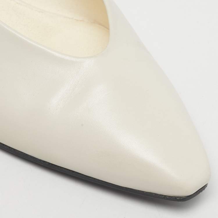 Pre Owned Loro Piana White Leather Rebecca Ballet Flats Size 38