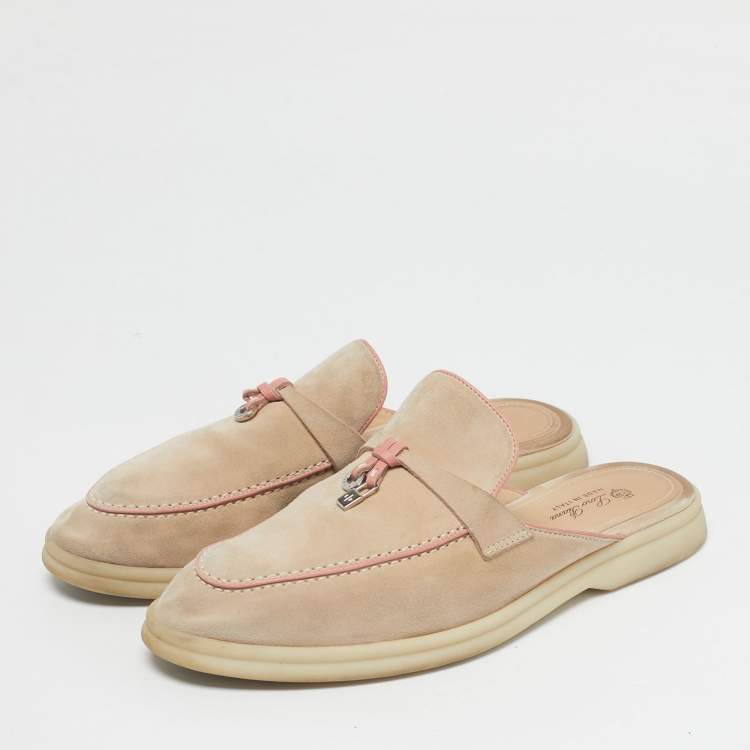 Pre Owned Loro Piana Beige/Pink Suede Babouche Charms Walk Mules Size 40