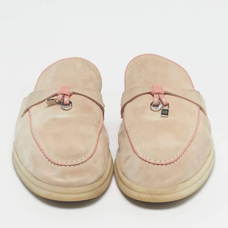 Pre Owned Loro Piana Beige/Pink Suede Babouche Charms Walk Mules Size 40