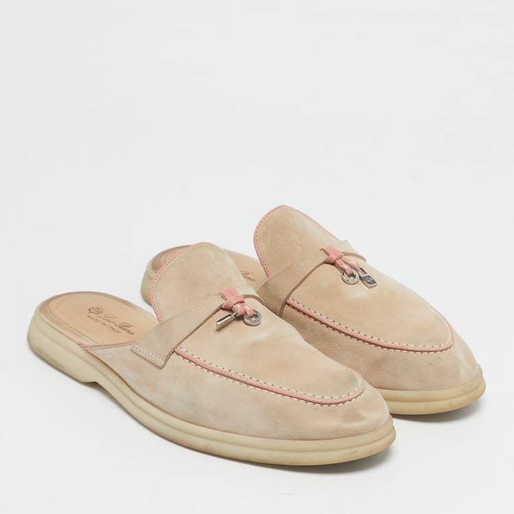 Pre Owned Loro Piana Beige/Pink Suede Babouche Charms Walk Mules Size 40