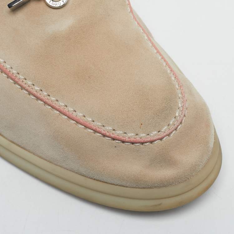 Pre Owned Loro Piana Beige/Pink Suede Babouche Charms Walk Mules Size 40