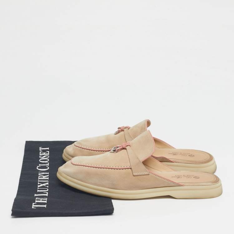 Pre Owned Loro Piana Beige/Pink Suede Babouche Charms Walk Mules Size 40