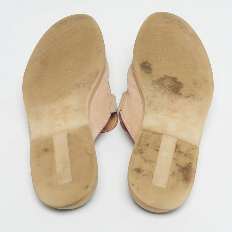 Pre Owned Loro Piana Beige/Pink Suede Babouche Charms Walk Mules Size 40