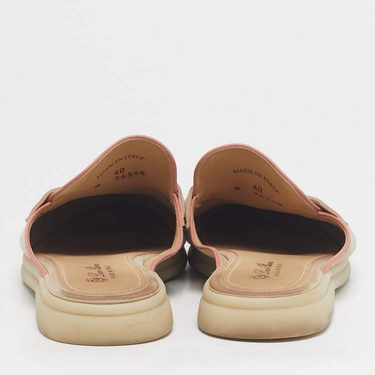 Pre Owned Loro Piana Beige/Pink Suede Babouche Charms Walk Mules Size 40