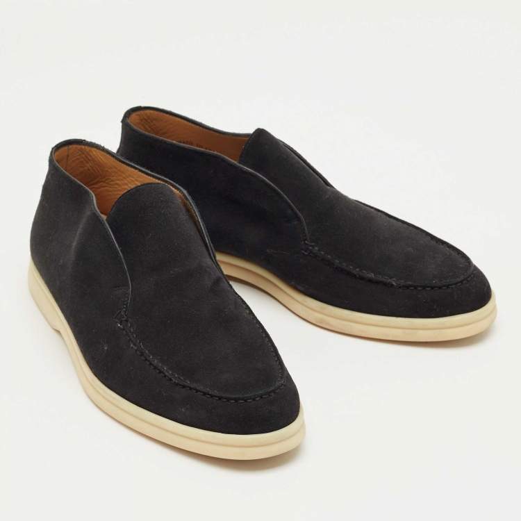 Pre Owned Loro Piana Navy Blue Suede Open Walk Ankle Length Boots Size 36.5