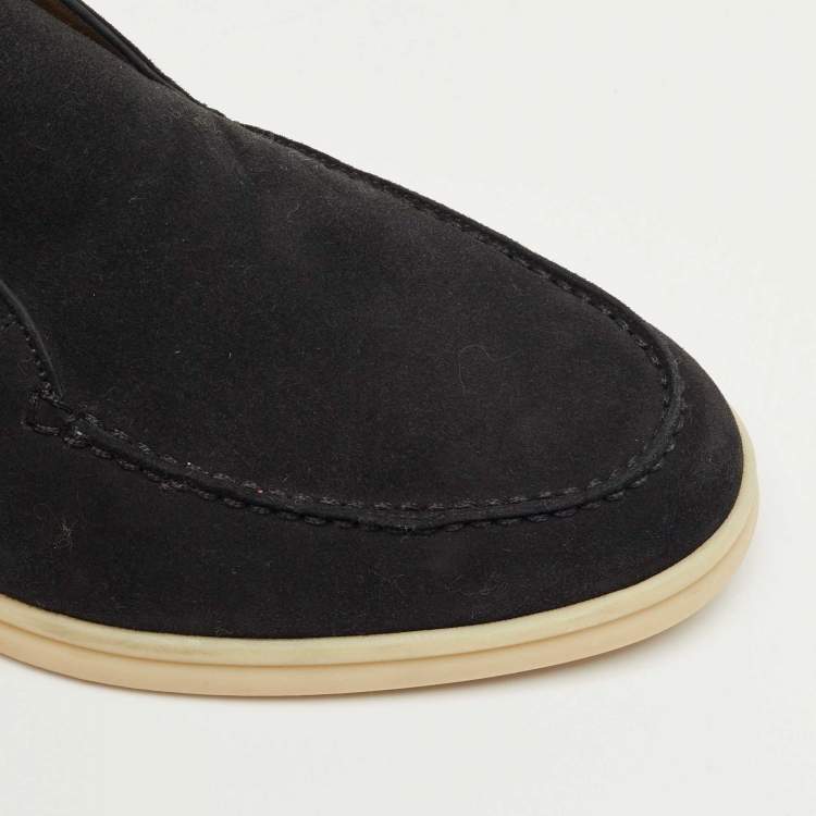 Pre Owned Loro Piana Navy Blue Suede Open Walk Ankle Length Boots Size 36.5