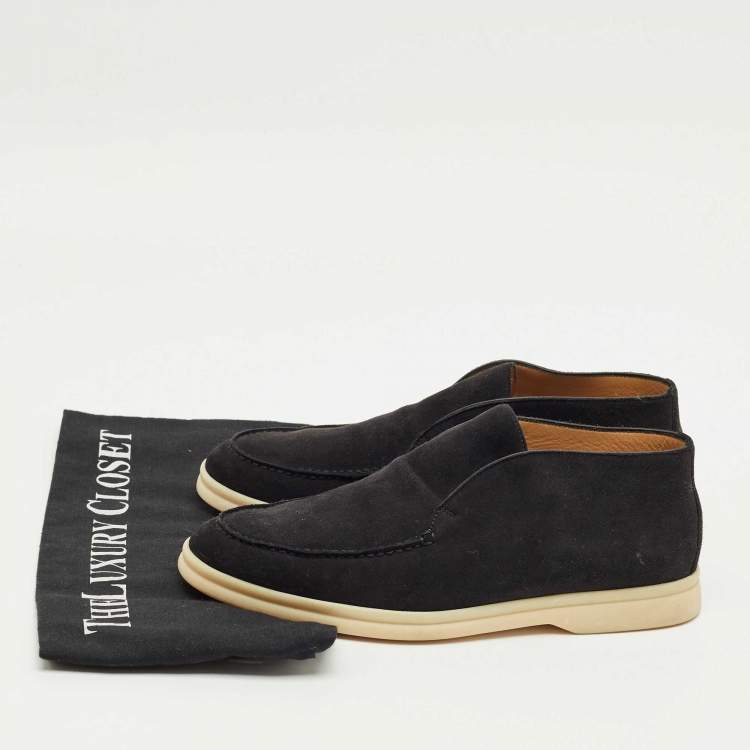 Pre Owned Loro Piana Navy Blue Suede Open Walk Ankle Length Boots Size 36.5