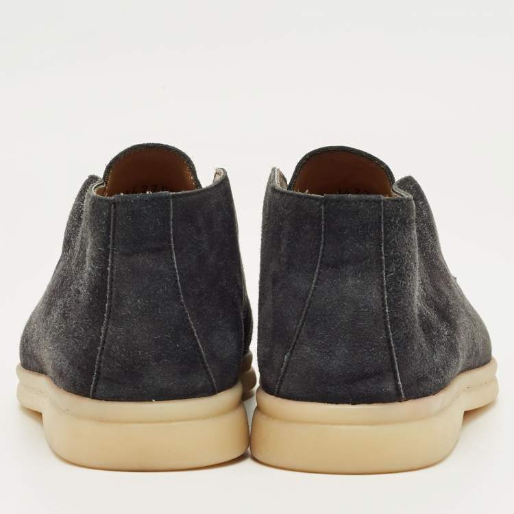 Pre Owned Loro Piana Navy Blue Suede Open Walk Ankle Length Boots Size 37.5