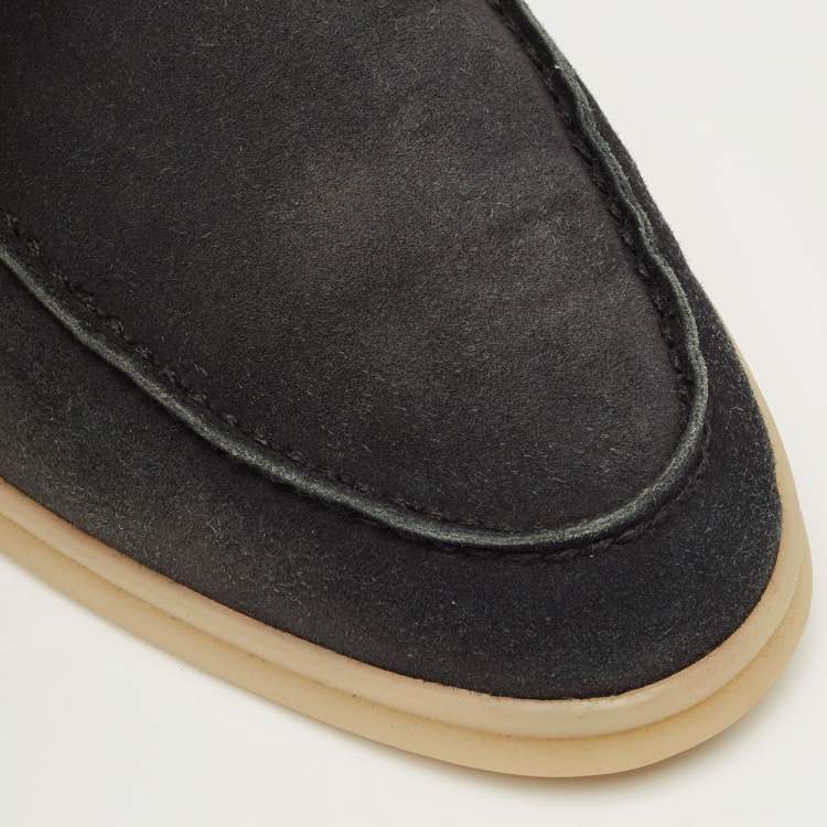 Pre Owned Loro Piana Navy Blue Suede Open Walk Ankle Length Boots Size 37.5