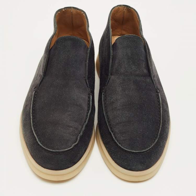 Pre Owned Loro Piana Navy Blue Suede Open Walk Ankle Length Boots Size 37.5