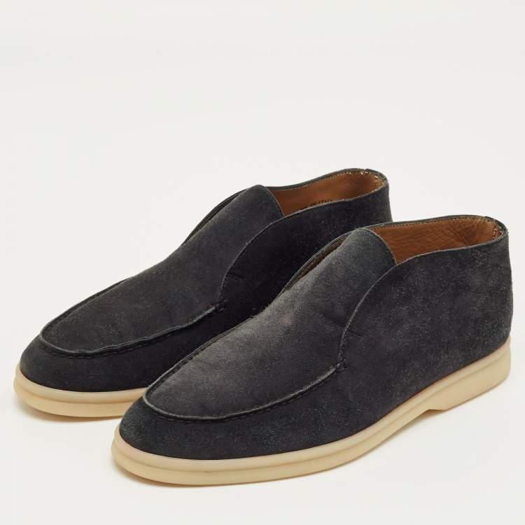 Pre Owned Loro Piana Navy Blue Suede Open Walk Ankle Length Boots Size 37.5