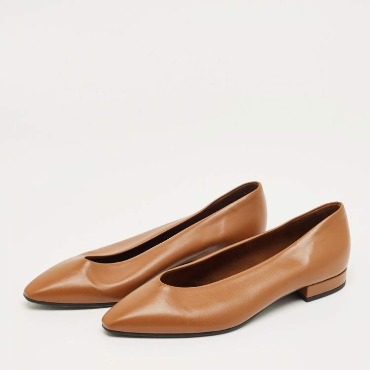 Pre Owned Loro Piana Brown Leather Rebecca Ballet Flats Size 37