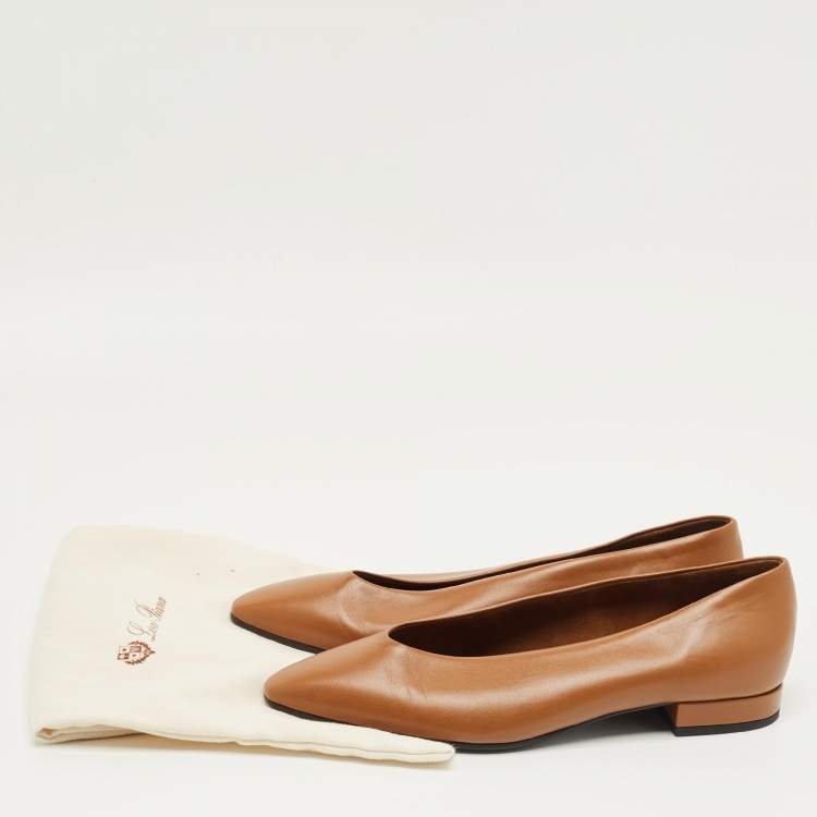 Pre Owned Loro Piana Brown Leather Rebecca Ballet Flats Size 37