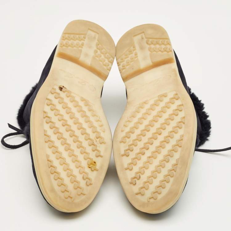 Pre Owned Loro Piana Navy Blue Mink Fur and Suede Open Walk Ankle Length Boots Size 42