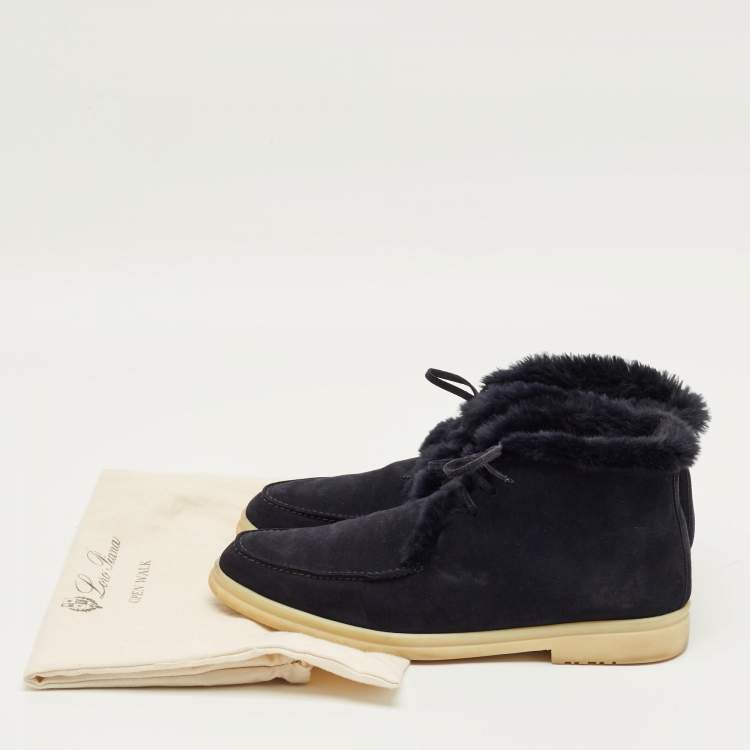 Pre Owned Loro Piana Navy Blue Mink Fur and Suede Open Walk Ankle Length Boots Size 42