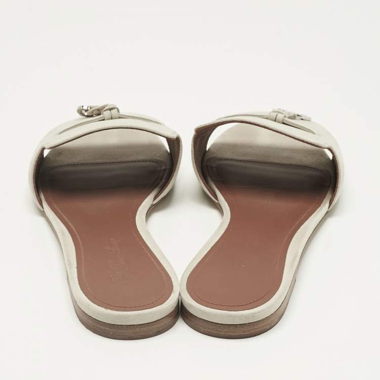 Pre Owned Loro Piana Grey Suede Summer Charms Walk Flat Slide Size 37
