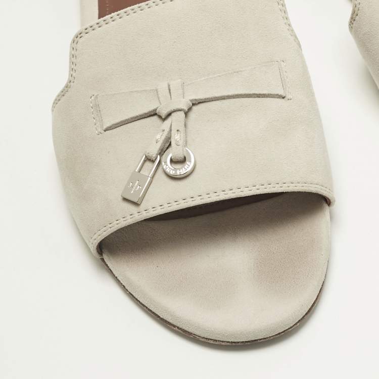 Pre Owned Loro Piana Grey Suede Summer Charms Walk Flat Slide Size 37