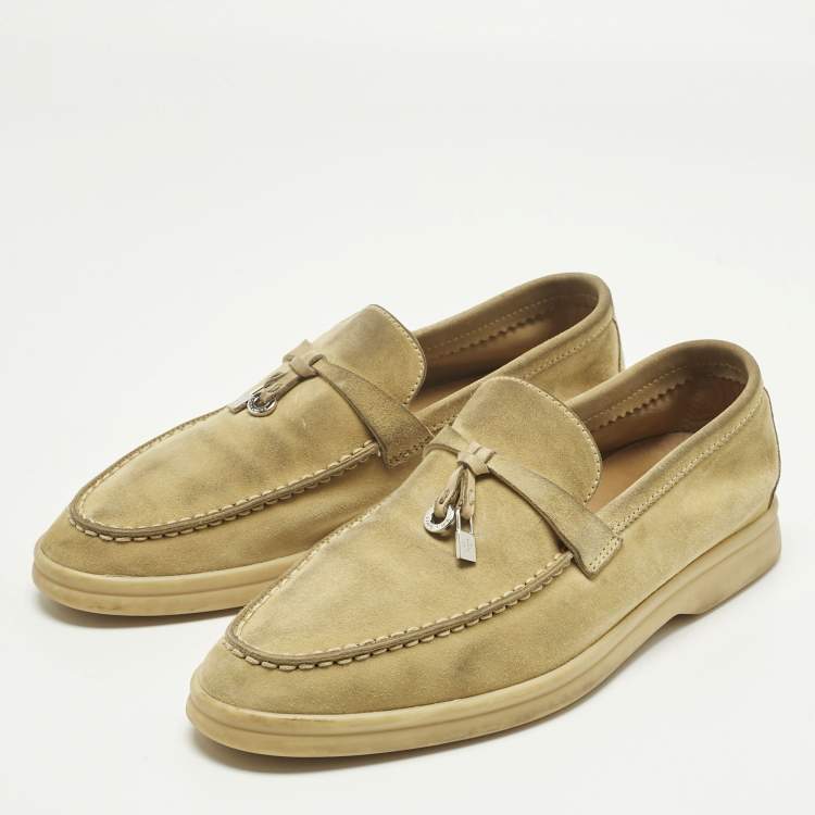Pre Owned Loro Piana Beige Suede Summer Charms Walk Loafers Size 36.5
