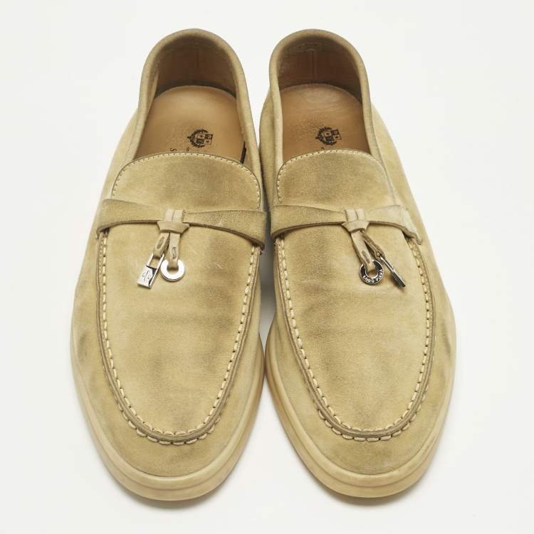 Pre Owned Loro Piana Beige Suede Summer Charms Walk Loafers Size 36.5
