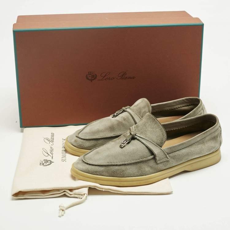 Pre Owned Loro Piana Grey Suede Summer Charms Walk Loafers Size 39.5