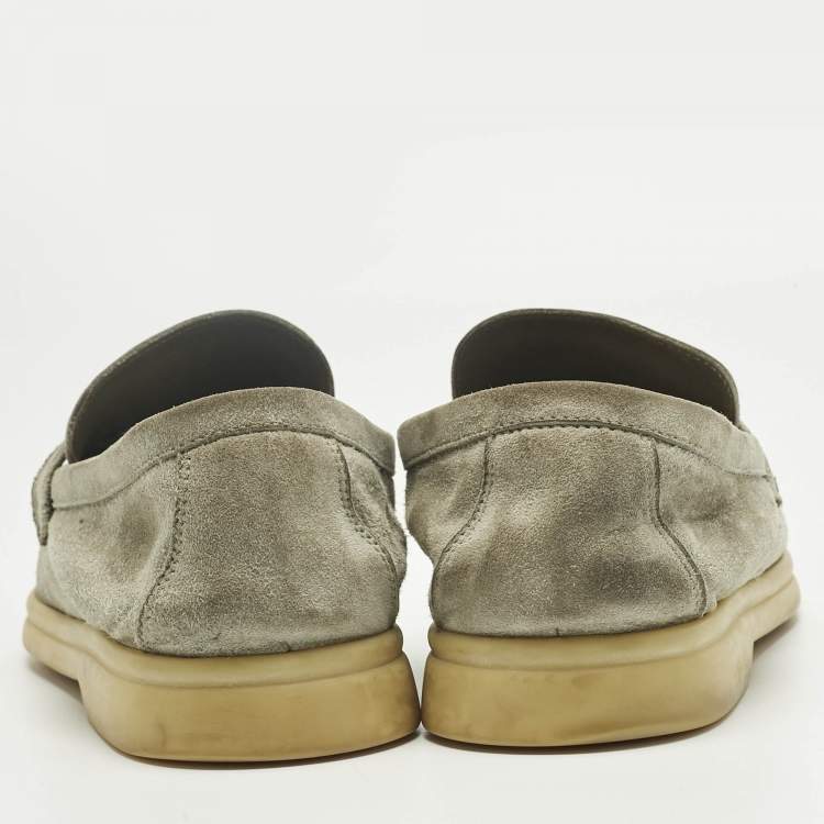 Pre Owned Loro Piana Grey Suede Summer Charms Walk Loafers Size 39.5