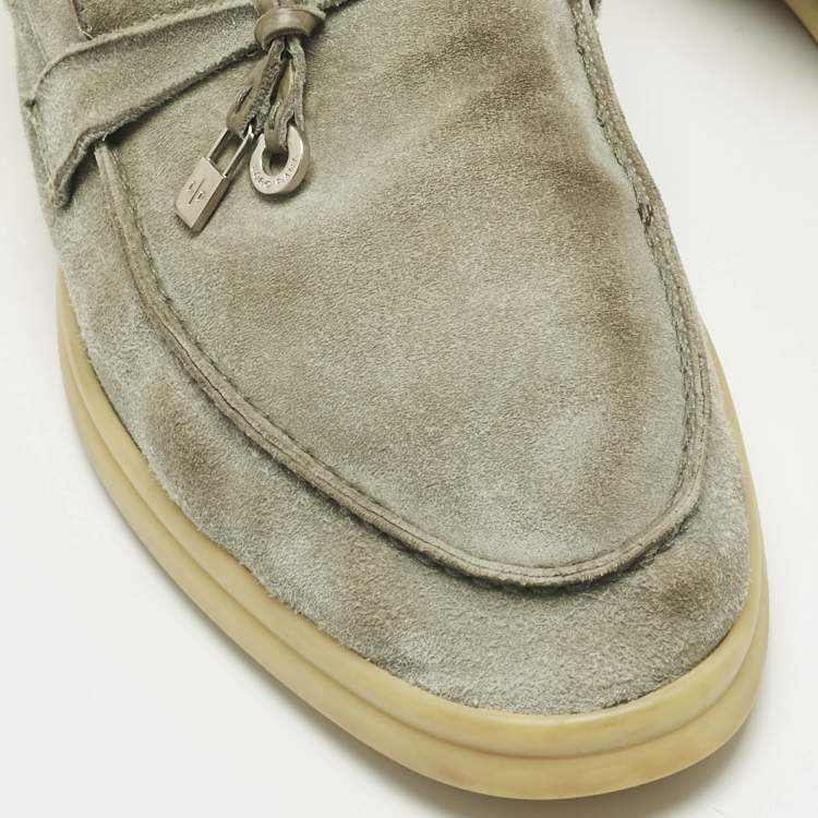 Pre Owned Loro Piana Grey Suede Summer Charms Walk Loafers Size 39.5