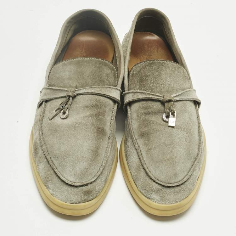 Pre Owned Loro Piana Grey Suede Summer Charms Walk Loafers Size 39.5