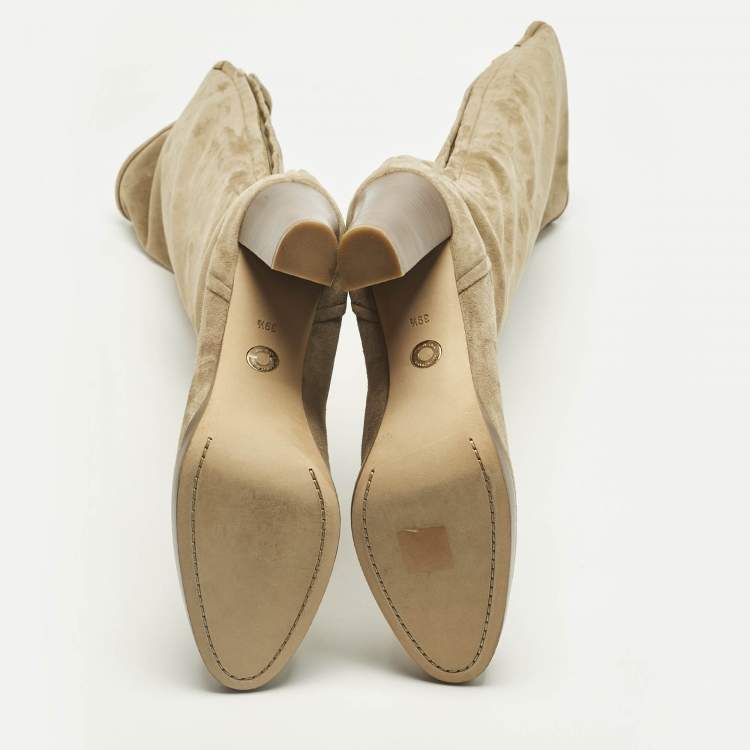 Pre Owned Loro Piana Beige Suede Sharmain Knee Length Boots Size 39.5