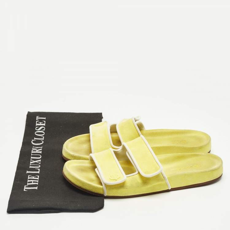 Pre Owned Loro Piana Yellow/White Suede and Leather Waikiki Flat Slides Size 39