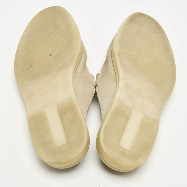 Pre Owned Loro Piana Grey Suede Babouche Charms Walk Mules Size 35.5