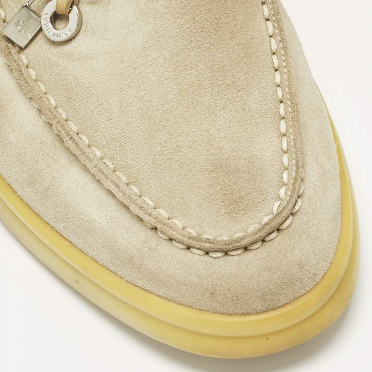 Pre Owned Loro Piana Grey Suede Babouche Charms Walk Mules Size 35.5