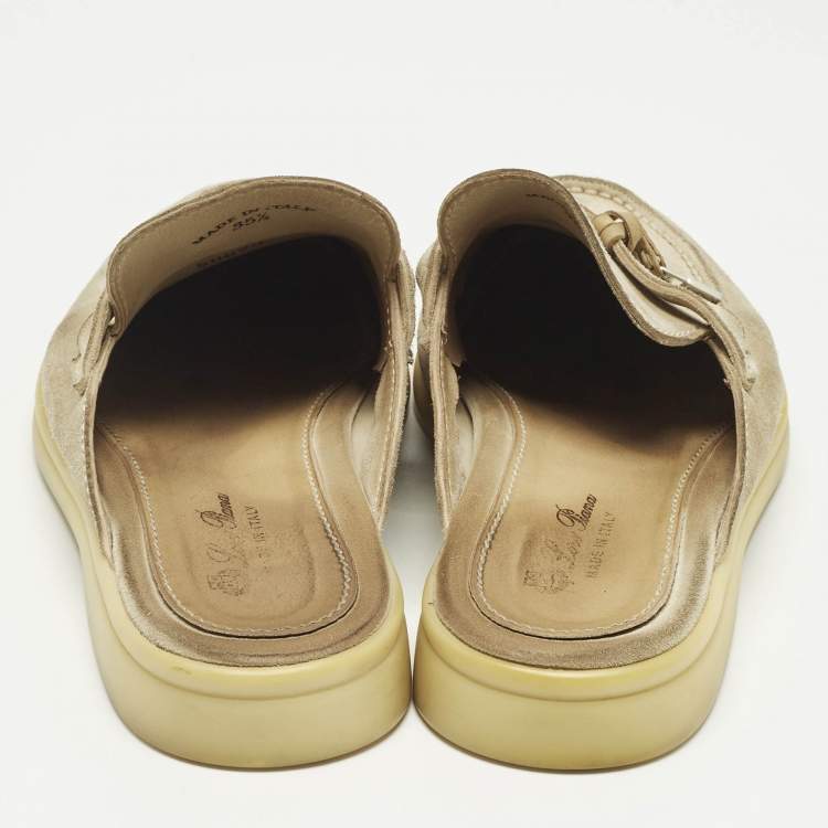 Pre Owned Loro Piana Grey Suede Babouche Charms Walk Mules Size 35.5